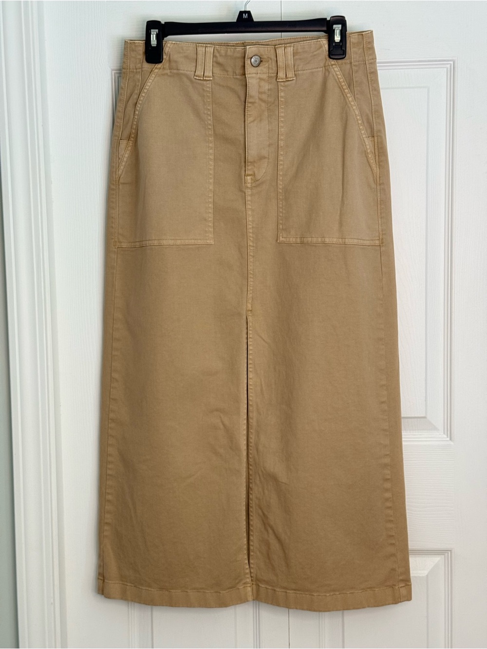 PISTOLA Pamela Utility Midi Skirt Latte Khaki Beige Front Slit Sz 29